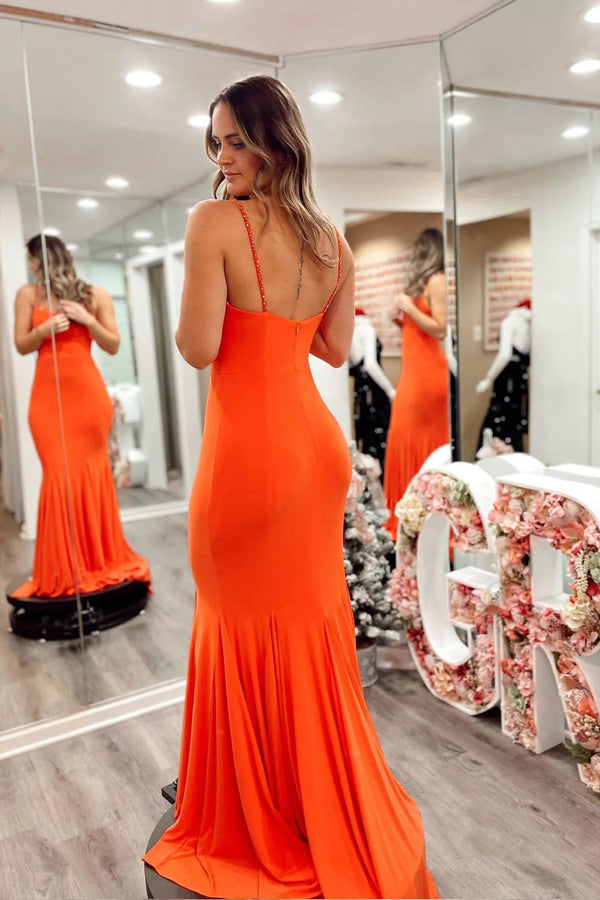 Mermaid Spandex Orange Prom Dress Strap Formal Dress PSK536