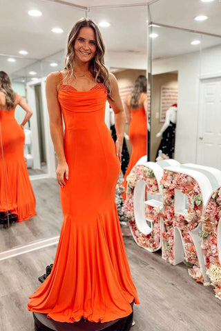 Meerjungfrau Spandex Orange Ballkleid Träger Abendkleid PSK536