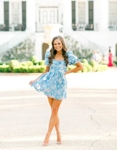 Vestido corto de estilo retro con flores, línea A, para el baile de bienvenida, conjunto de verano Y2957