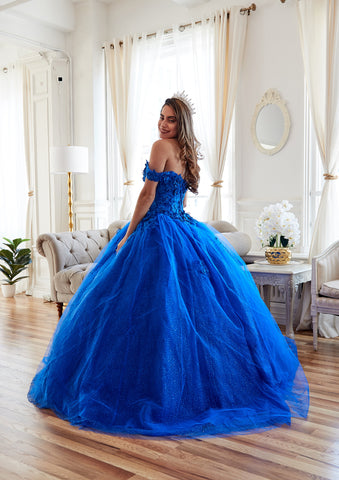 3D-Blumen-Ballkleid mit schulterfreiem Glitzer von Calla KY73112