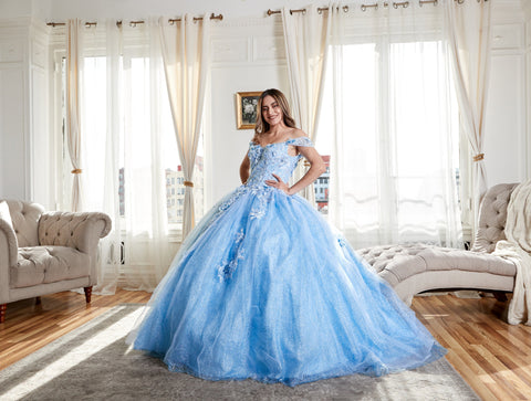 3D-Blumen-Ballkleid mit schulterfreiem Glitzer von Calla KY73112