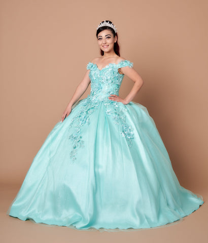 Schulterfreies Ballkleid mit 3D-Blumenmuster von Calla WB21551