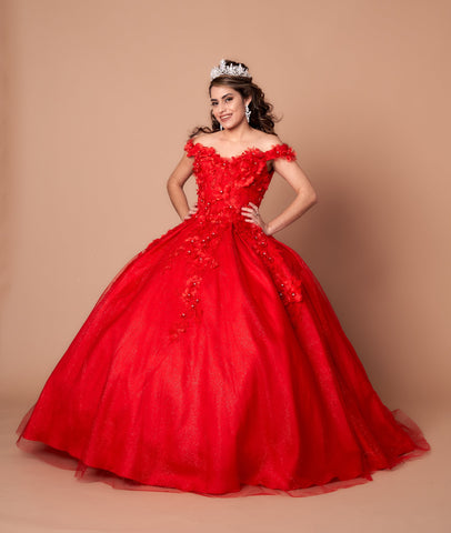 Schulterfreies Ballkleid mit 3D-Blumenmuster von Calla WB21551