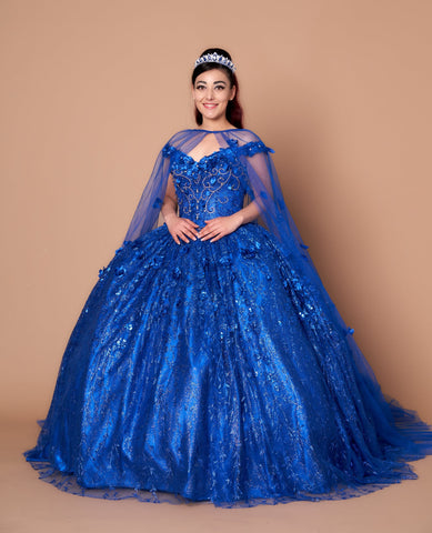 Ballkleid mit schulterfreiem Cape und 3D-Blumenmuster von Calla SCL30001