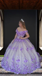 Schulterfreies Ballkleid mit 3D-Blumenmuster von Calla SCL30005