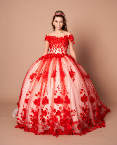 Schulterfreies Ballkleid mit 3D-Blumenmuster von Calla SCL30005