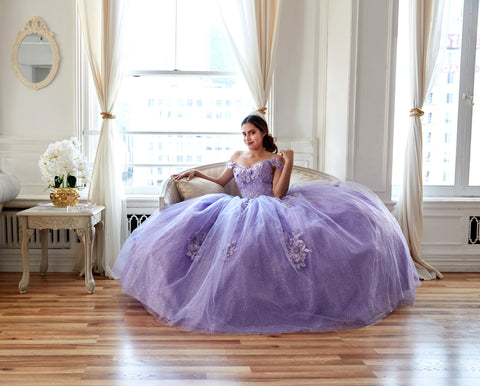 3D-Blumen-Ballkleid mit schulterfreiem Glitzer von Calla KY73112