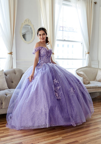 3D-Blumen-Ballkleid mit schulterfreiem Glitzer von Calla KY73112