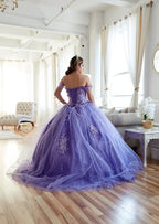 Vestido de baile com glitter e decote ombro a ombro floral 3D da Calla KY73112