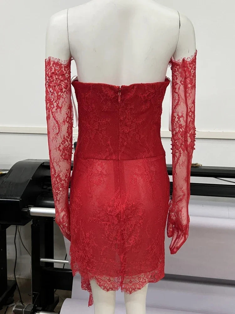 Rote Spitze Mini Homecoming-Kleid Rotes Partykleid Y7387