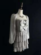 Cute Silver Gray Tulle Bow A Line Layered Short Party Dress Homecoming Dress Y8651 by simplepromdress
