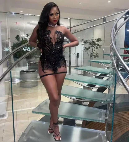 Sexy Schwarzes Homecoming-Kleid 23. Geburtstag Outfit Kleid Für Schwarze Mädchen Y2233