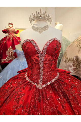 Trägerloses, transparentes Korsett-Ballkleid von Petite Adele PQ1058