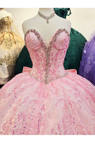 Trägerloses, transparentes Korsett-Ballkleid von Petite Adele PQ1058