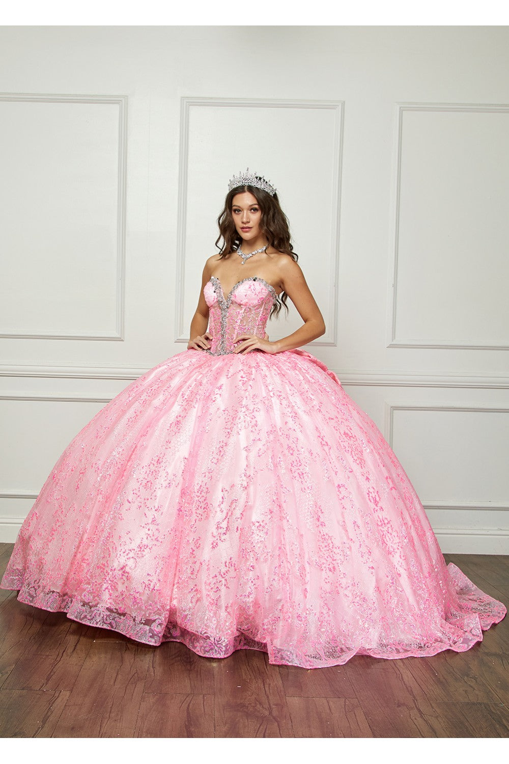 Strapless Sheer Corset Ball Gown by Petite Adele PQ1058