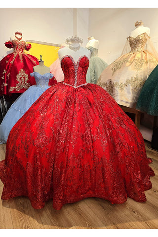 Trägerloses, transparentes Korsett-Ballkleid von Petite Adele PQ1058
