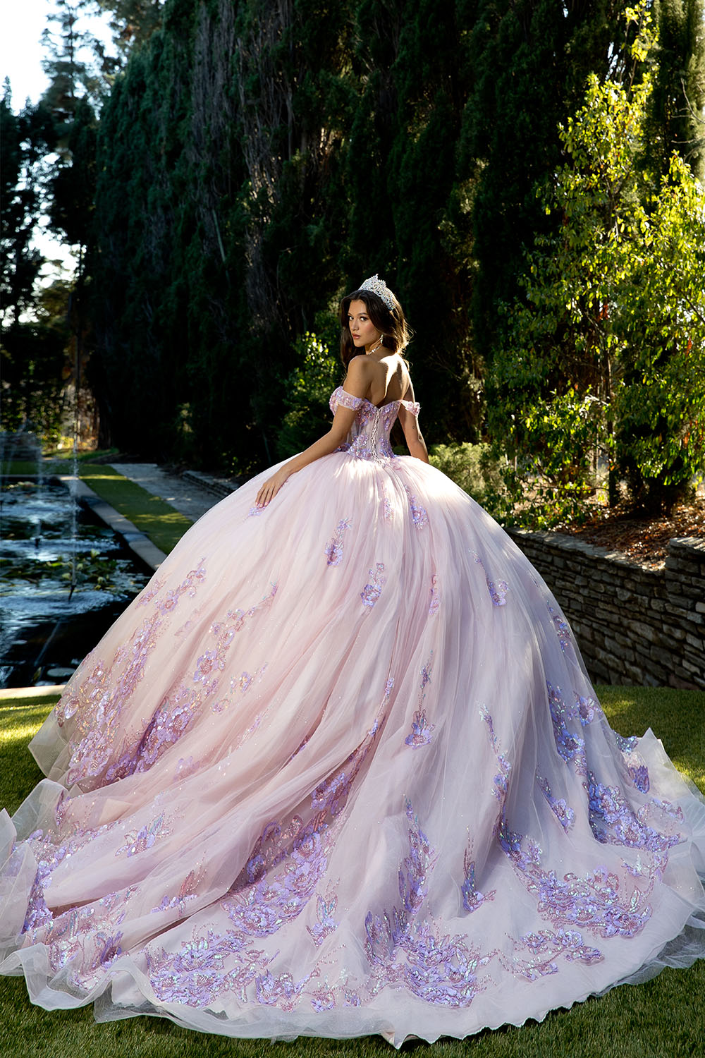 Floral Off Shoulder Ball Gown by Petite Adele PQ1073