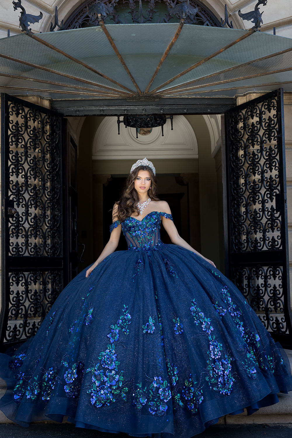 Floral Off Shoulder Ball Gown by Petite Adele PQ1073