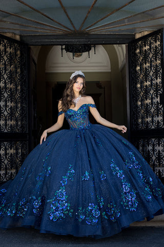 Schulterfreies Ballkleid mit Blumenmuster von Petite Adele PQ1073