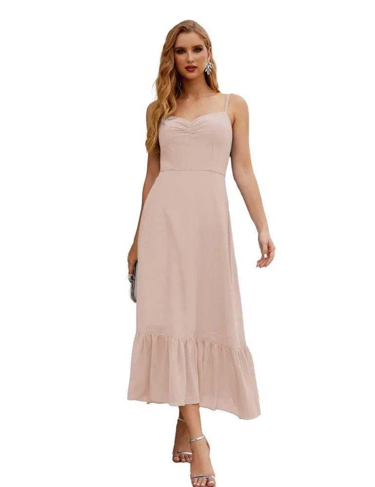 Numbersea Spaghetti-Träger Chiffon Brautjungfernkleid Knöchellänge Formell A-Linie Cocktail Party Homecoming-Kleid für Juniorinnen SEA28028