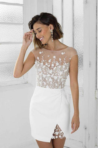 Perfektes weißes kurzes Brautpartykleid aus Spitze für den Heimkehr PD456