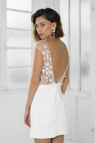 Perfektes weißes kurzes Brautpartykleid aus Spitze für den Heimkehr PD456