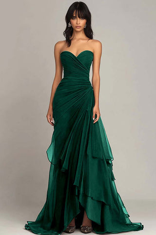 Black Sweetheart Ruched Ruffled Formal Dress