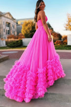 Sweetheart Tulle Pink Long Prom Dress Princess Party Dress PSK475