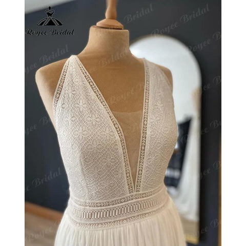 Tiefer Boho Tiefem V-ausschnitt Spitze Chiffon Hochzeit Kleid für Frauen 2024 Off Schulter Strand Brautkleid Sommer abito da sposa elegante 