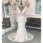 Plunging Deep V Neck Lace Appliques Long Sleeve Backless Wedding Dress for Women 2024 Bridal Gown vestido de boda corte sirena