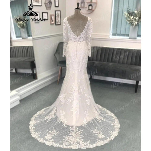 Tiefer V-Ausschnitt Spitzenapplikationen Langarm rückenfreies Hochzeitskleid für Frauen 2024 Brautkleid Vestido de Boda Corte Sirena 
