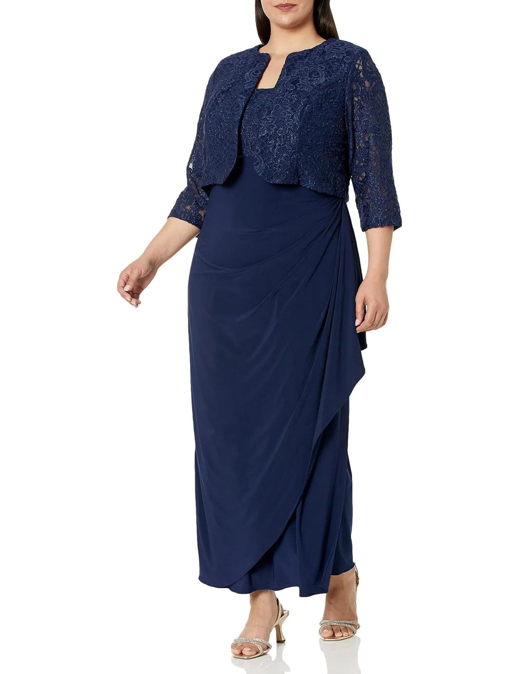 Vestidos para mãe da noiva plus size, bainha quadrada, chiffon com casaco, mangas 3/4