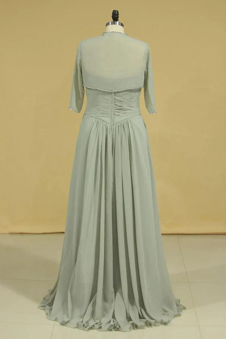 Vestidos de mãe da noiva plus size com folhos em chiffon e comprimento até ao chão