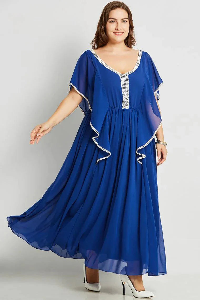 Vestidos para Mãe da Noiva em Poliéster Plus Size Decote em V Corte A Comprimento do Tornozelo