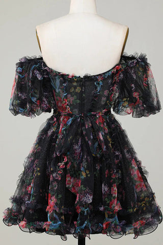 Hübsches A-Linien-Prinzessin-Heimkehrkleid mit Puffärmeln in Fuchsie, PD532