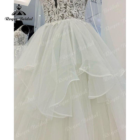 NumberSea Prinzessin A-Linie Spaghettiträger Brautkleid Tiefer V-Ausschnitt Spitzenmieder Boho Strand Perlenstickereien Hochzeitspartykleider Robe De Mariée 