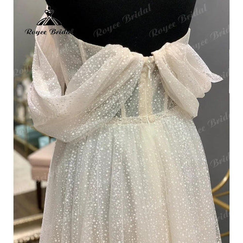 Prinzessin Polka Dots Off Schulter Kurze Hochzeit Kleid mit Kurzen Flügelärmeln 2024 Hochzeit Braut Empfang Party Kleid NumberSea 