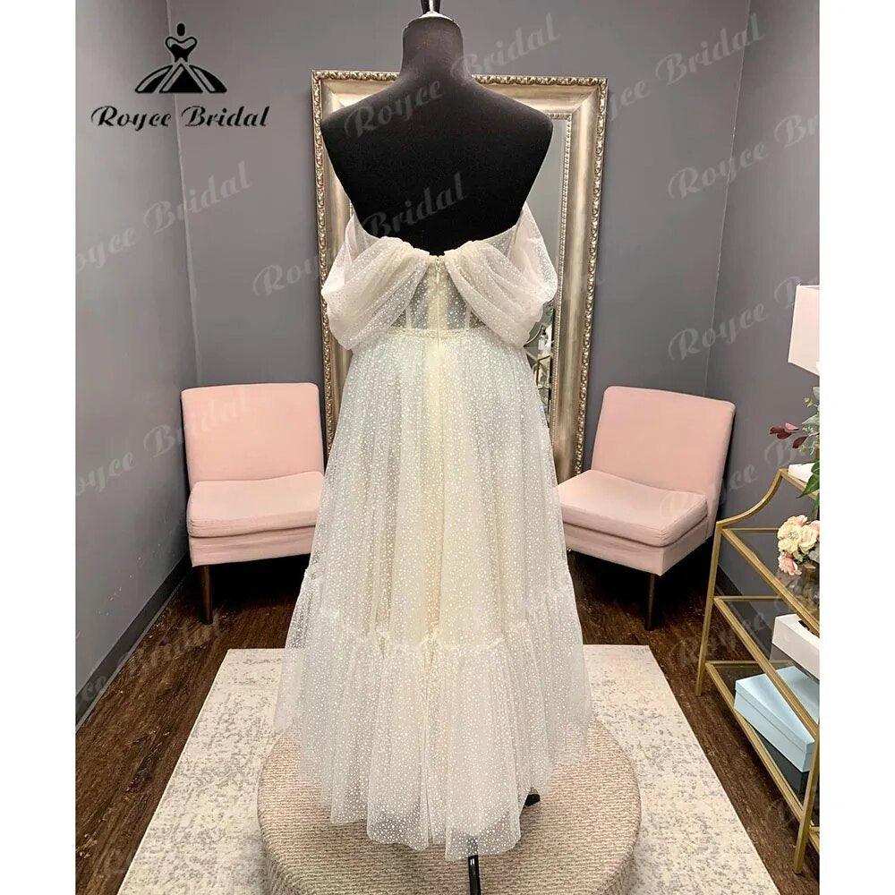 Princess Polka Dots Off Shoulder Short Wedding Dress with Short Cap Sleeve 2024 Wedding Bridal Receipt Party Gown NumberSea