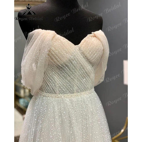 Prinzessin Polka Dots Off Schulter Kurze Hochzeit Kleid mit Kurzen Flügelärmeln 2024 Hochzeit Braut Empfang Party Kleid NumberSea 
