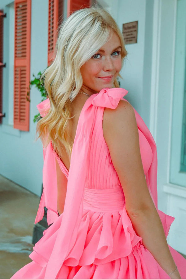 Princess A-Line V-Neck Fuchsia Prom Dress Party Dress With Slit PSK649