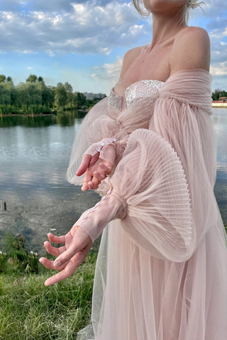 Prinzessin Off The Shoulder Puffärmel Rosa Langes Ballkleid PSK693