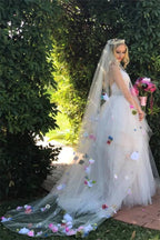 Vestito da sposa NumberSea Princess Pink Tulle con spalline sottili e scollo a V, abito nuziale, MW639