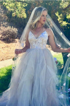 Vestito da sposa NumberSea Princess Pink Tulle con spalline sottili e scollo a V, abito nuziale, MW639