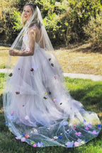 Vestito da sposa NumberSea Princess Pink Tulle con spalline sottili e scollo a V, abito nuziale, MW639