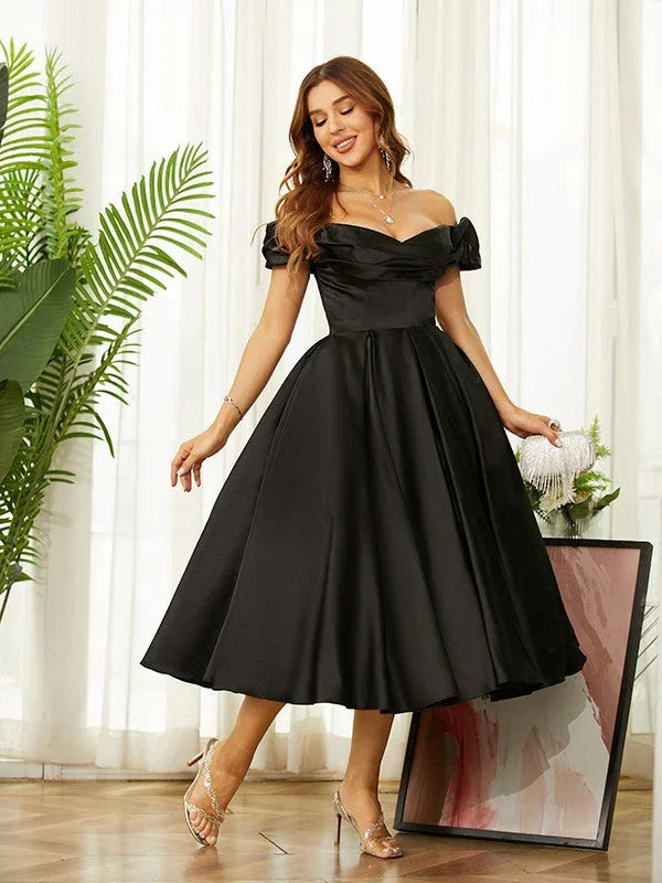 Heimkehrkleider Off-the-Shoulder Tea-Length-Kleider SYH61