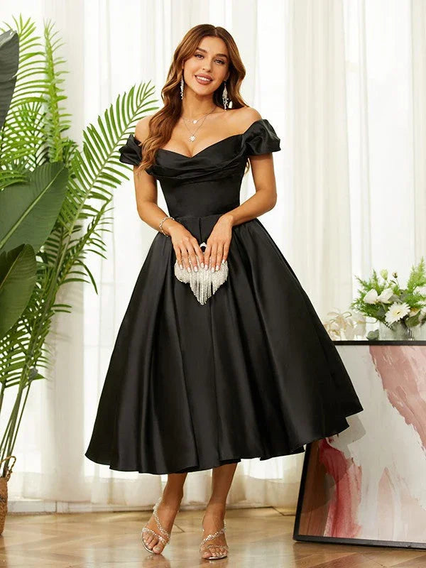 Heimkehrkleider Off-the-Shoulder Tea-Length-Kleider SYH61