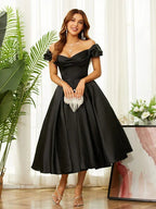 Heimkehrkleider Off-the-Shoulder Tea-Length-Kleider SYH61