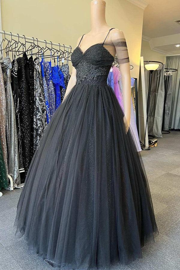 Prinzessin Sweetheart Tüll Kalte Schulter Schwarz Langes Ballkleid PSK378
