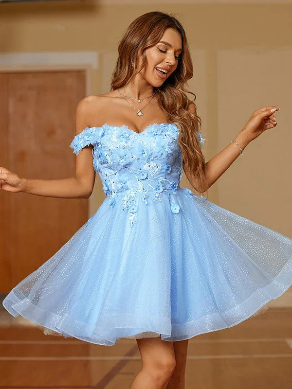 Robe courte/mini bustier asymétrique en tulle avec applications SYH59