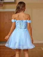 Robe courte/mini bustier asymétrique en tulle avec applications SYH59